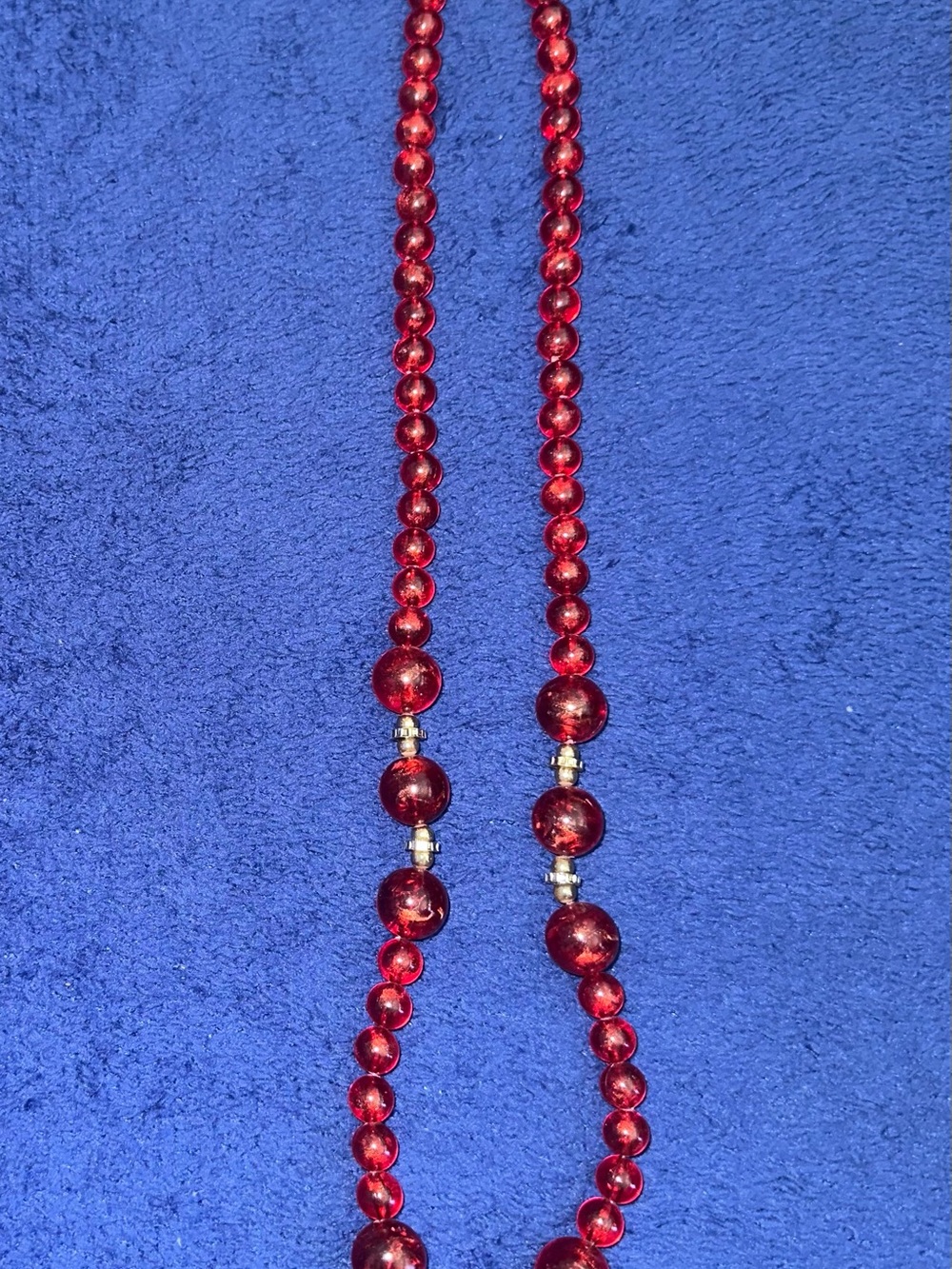 Vintage Red Graduated Bead Necklace Gold Tone Spacers Retro Lucite Style 28”